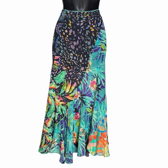 ROBERT GRAHAM RILEY MULTI PRINT SILK SKIRT BOHO PATCHWORK HIPPIE ASYMMETRIC SZ 2 - Picture 5 of 6